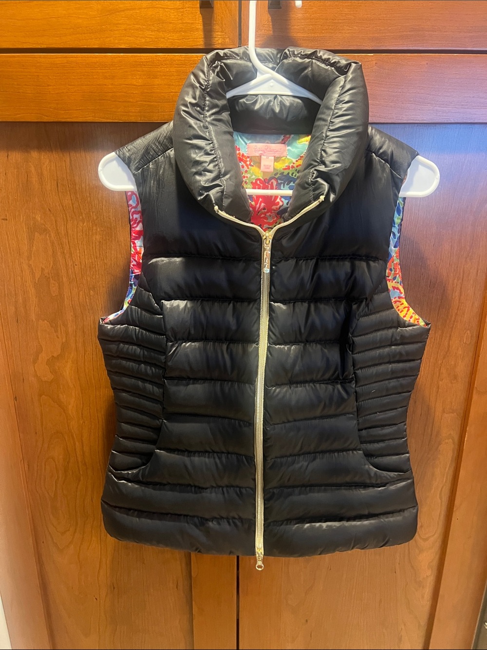 Lilly Pulitzer Black Quilted Puffer Vest with Floral Lining Like New!